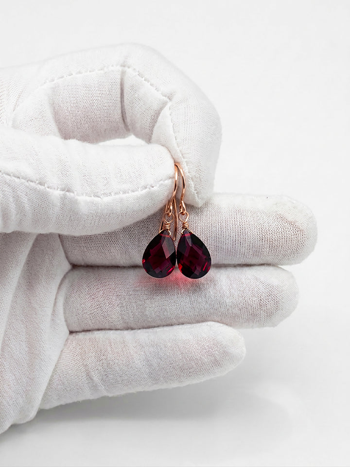 Red Ruby Cubic Zirconia Earrings Faceted Teardrop AAA CZ  Sterling Silver or 14k Solid Gold or Filled Deep Crimson Pear Simple Dainty Drop