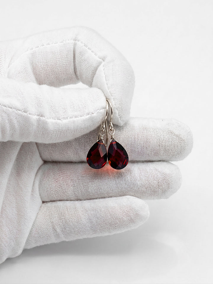 Red Ruby Cubic Zirconia Earrings Faceted Teardrop AAA CZ  Sterling Silver or 14k Solid Gold or Filled Deep Crimson Pear Simple Dainty Drop