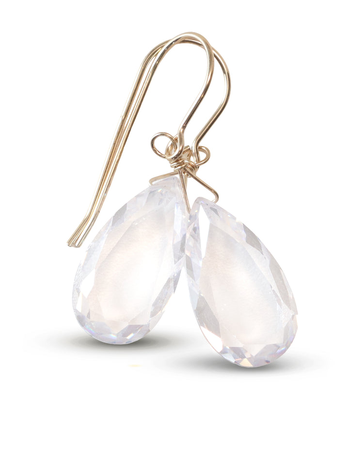 Cubic Zirconia Earrings Sterling Silver or 14k Gold Clear Faceted 1.4 Inches