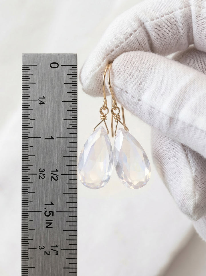 Cubic Zirconia Earrings Sterling Silver or 14k Gold Clear Faceted 1.4 Inches