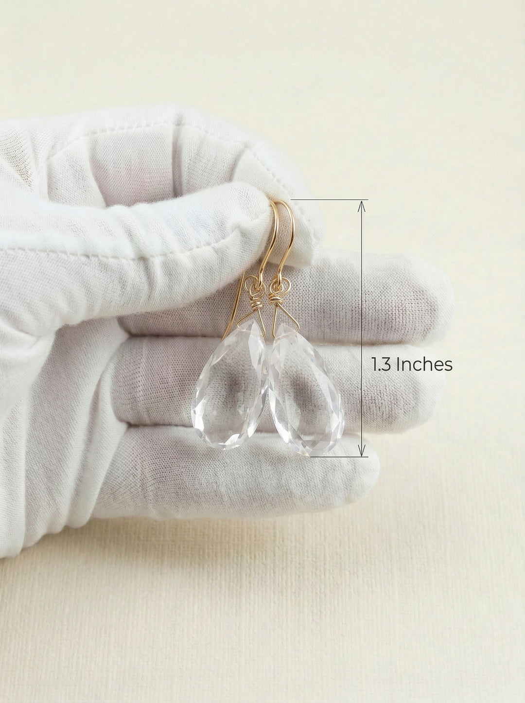 Cubic Zirconia Earrings Sterling Silver or 14k Gold Clear Faceted 1.4 Inches