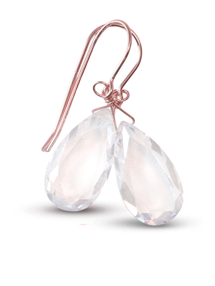 Cubic Zirconia Earrings Sterling Silver or 14k Gold Clear Faceted 1.4 Inches