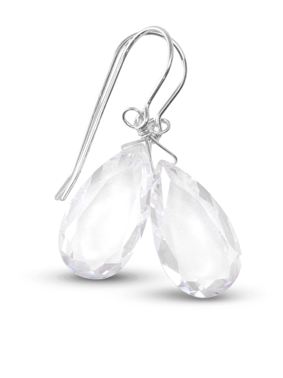 Cubic Zirconia Earrings Sterling Silver or 14k Gold Clear Faceted 1.4 Inches