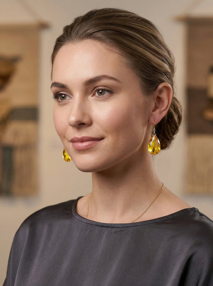 Cubic Zirconia Earrings Sterling Silver or 14k Gold Yellow Faceted 1.6 Inches