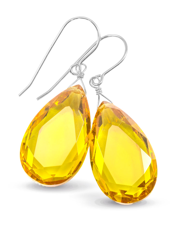 Cubic Zirconia Earrings Sterling Silver or 14k Gold Yellow Faceted 1.6 Inches