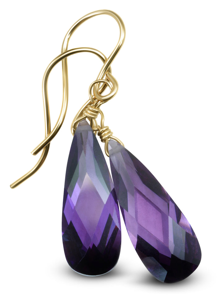 Cubic Zirconia Earrings Sterling Silver or 14k Gold Purple Faceted