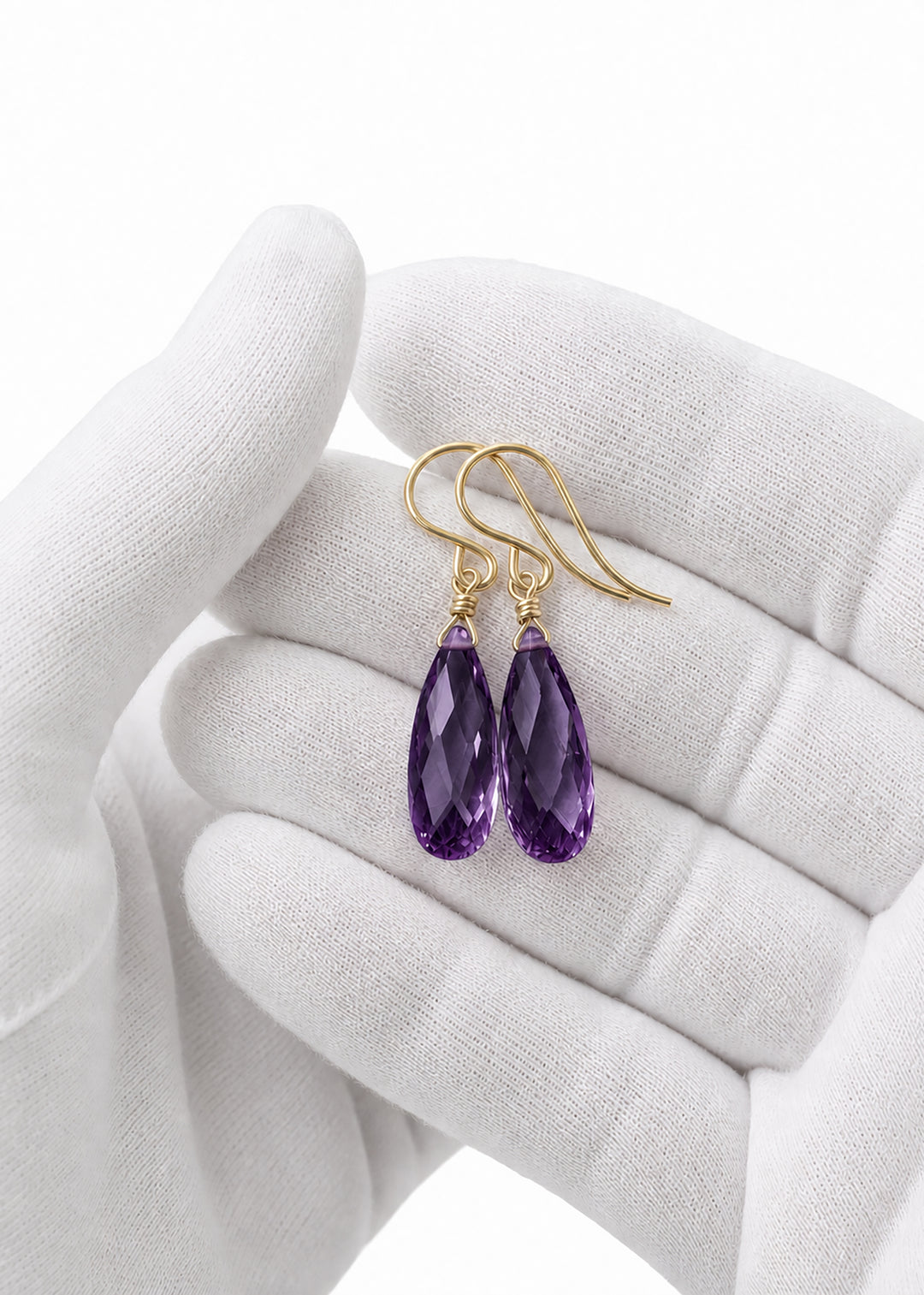 Cubic Zirconia Earrings Sterling Silver or 14k Gold Purple Faceted