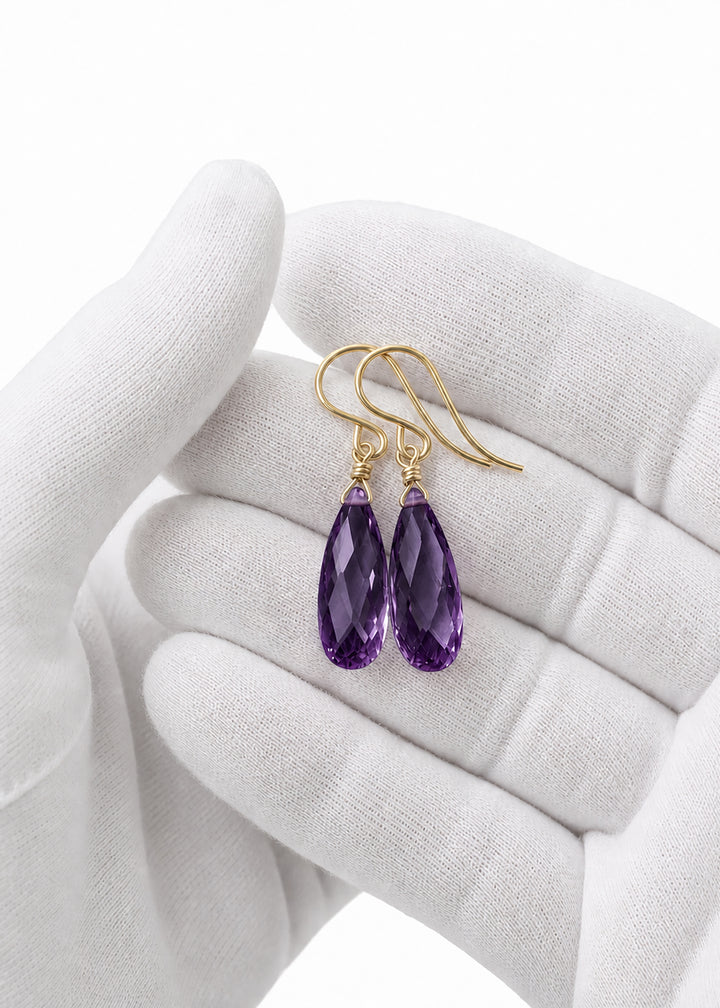 Cubic Zirconia Earrings Sterling Silver or 14k Gold Purple Faceted