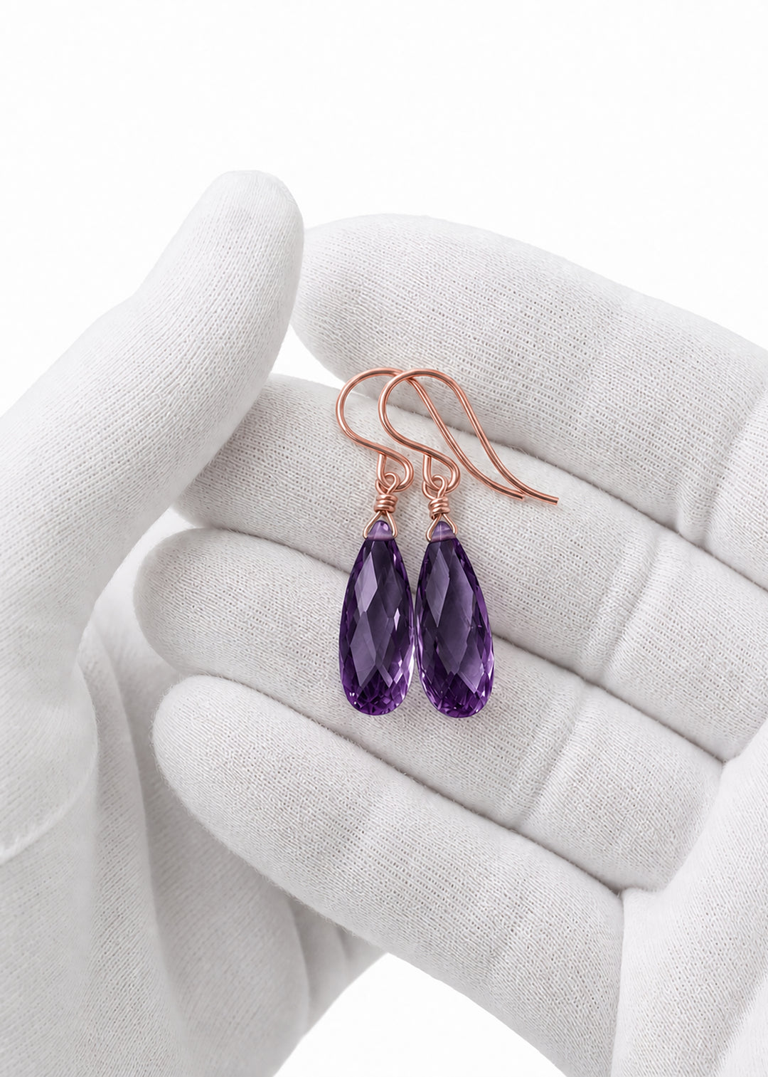 Cubic Zirconia Earrings Sterling Silver or 14k Gold Purple Faceted