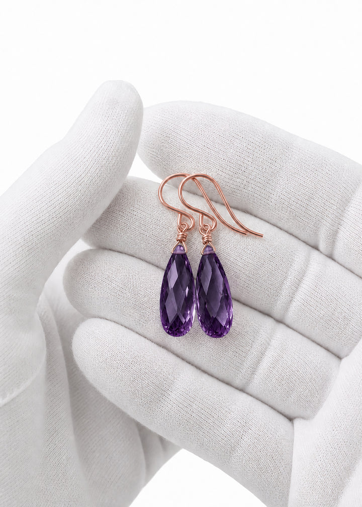 Cubic Zirconia Earrings Sterling Silver or 14k Gold Purple Faceted