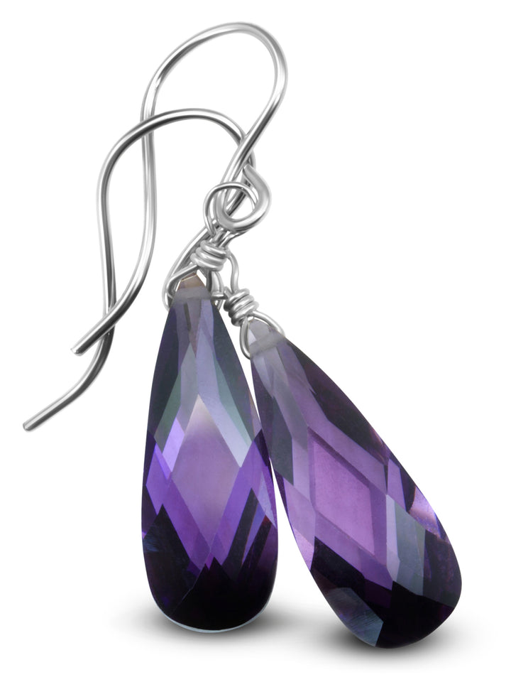 Cubic Zirconia Earrings Sterling Silver or 14k Gold Purple Faceted