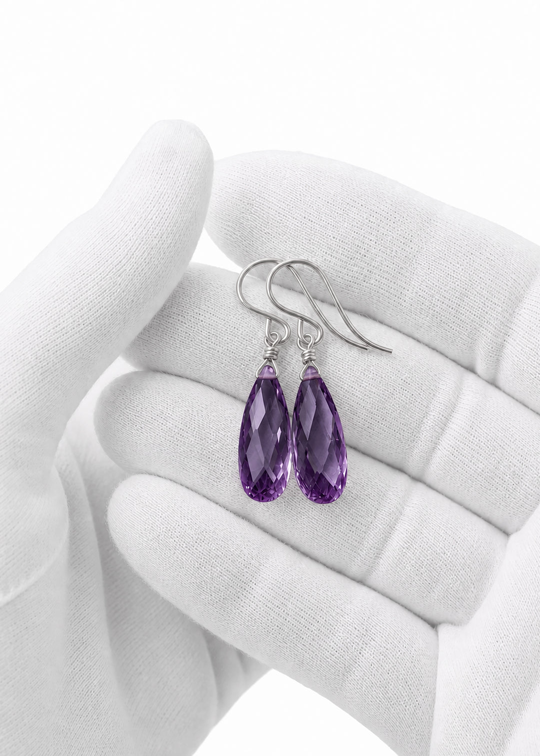 Cubic Zirconia Earrings Sterling Silver or 14k Gold Purple Faceted