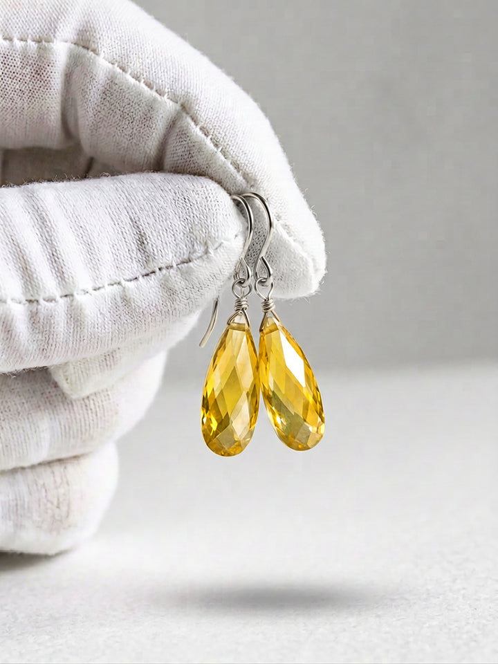 Cubic Zirconia Earrings Sterling Silver or 14k Gold Yellow Faceted 1.4 Inches