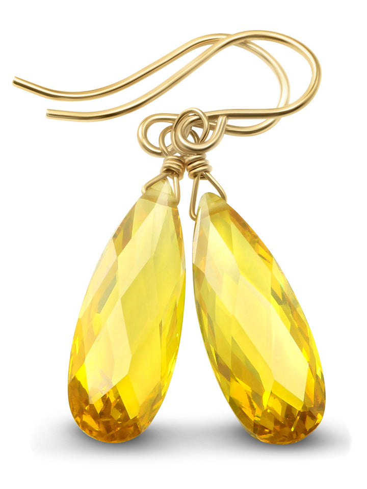 Cubic Zirconia Earrings Sterling Silver or 14k Gold Yellow Faceted 1.4 Inches