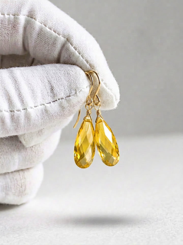 Cubic Zirconia Earrings Sterling Silver or 14k Gold Yellow Faceted 1.4 Inches