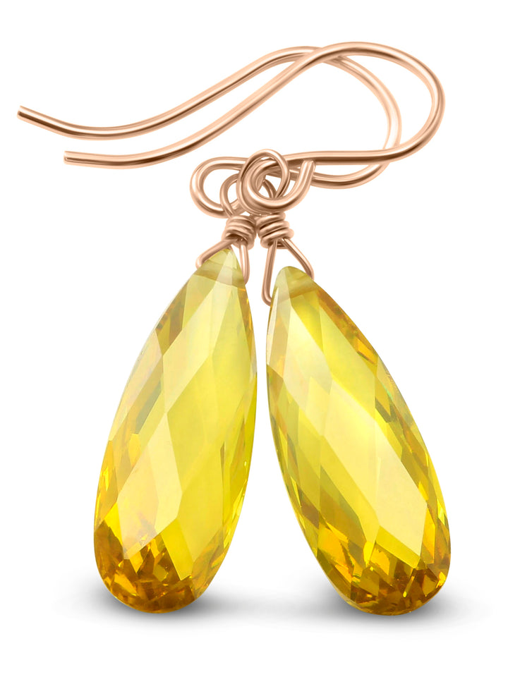 Cubic Zirconia Earrings Sterling Silver or 14k Gold Yellow Faceted 1.4 Inches