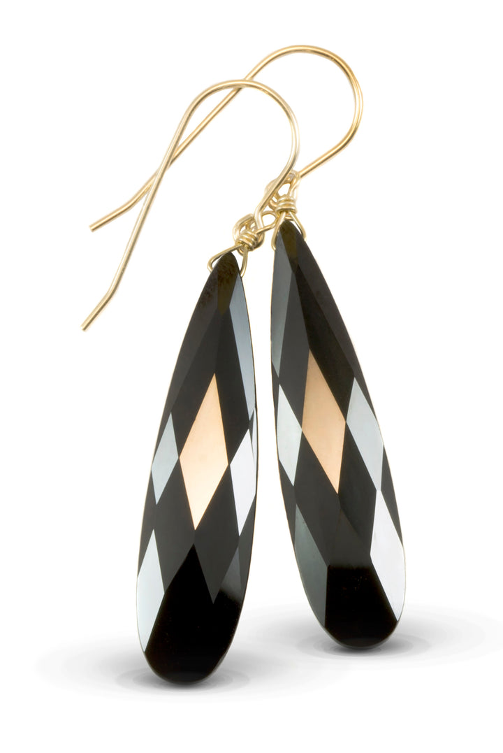 Cubic Zirconia Earrings Simulated Black Diamond Long Large Teardrop CZ 14k Solid Gold or Filled or Sterling Silver Simple 2 Inch