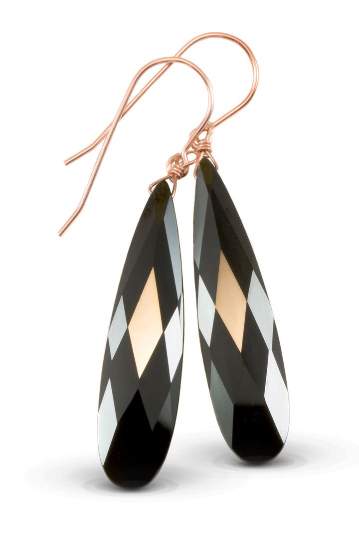 Cubic Zirconia Earrings Simulated Black Diamond Long Large Teardrop CZ 14k Solid Gold or Filled or Sterling Silver Simple 2 Inch