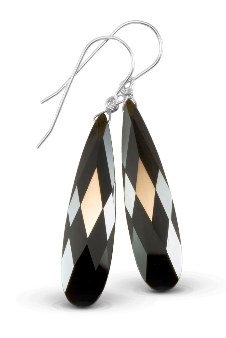 Cubic Zirconia Earrings Simulated Black Diamond Long Large Teardrop CZ 14k Solid Gold or Filled or Sterling Silver Simple 2 Inch