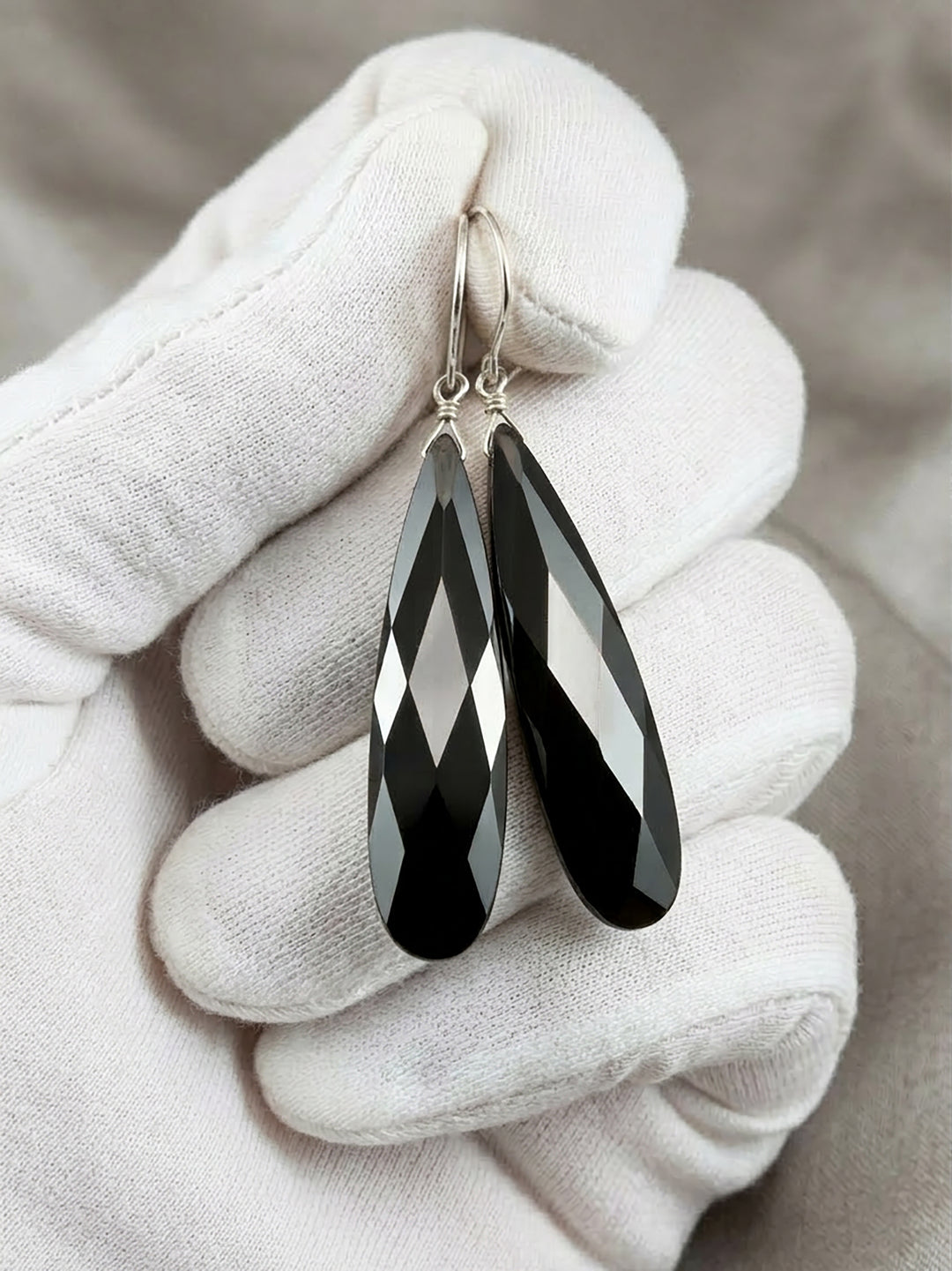 Cubic Zirconia Earrings Simulated Black Diamond Long Large Teardrop CZ 14k Solid Gold or Filled or Sterling Silver Simple 2 Inch