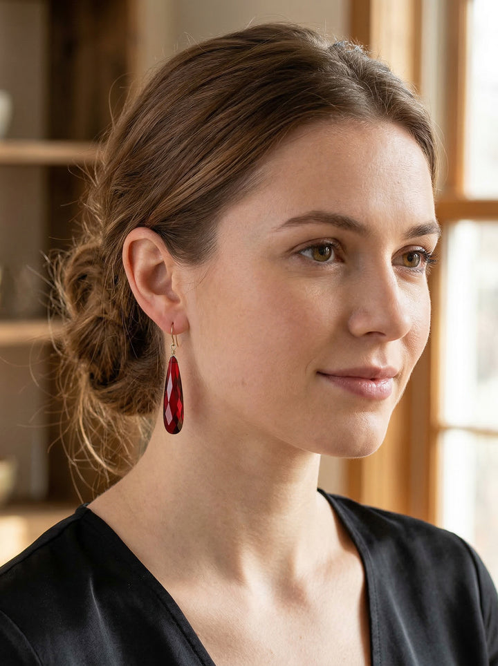 Cubic Zirconia Earrings 14k Solid Gold or Filled or Sterling Silver Simulated Red Garnet Long Large Tear Drop CZ 2 In