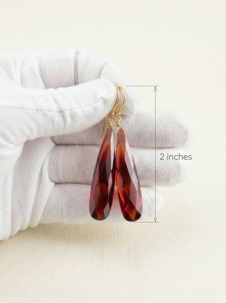 Cubic Zirconia Earrings 14k Solid Gold or Filled or Sterling Silver Simulated Red Garnet Long Large Tear Drop CZ 2 In
