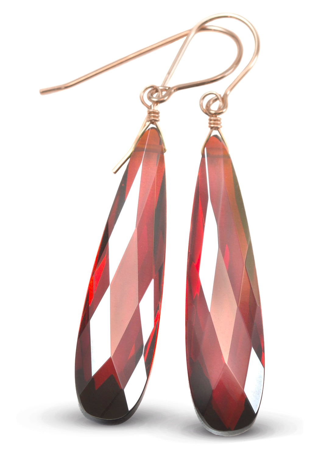 Cubic Zirconia Earrings 14k Solid Gold or Filled or Sterling Silver Simulated Red Garnet Long Large Tear Drop CZ 2 In