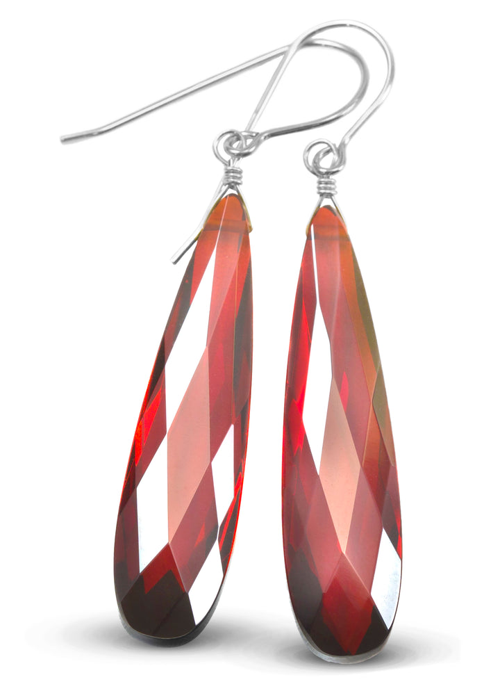 Cubic Zirconia Earrings 14k Solid Gold or Filled or Sterling Silver Simulated Red Garnet Long Large Tear Drop CZ 2 In