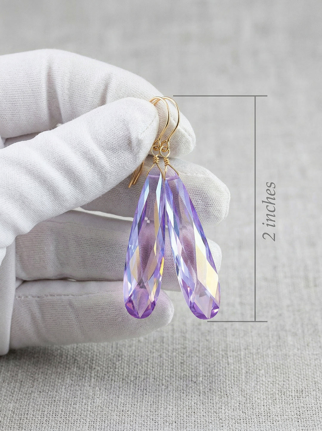 Cubic Zirconia Earrings 14k solid Gold or Filled or Sterling Silver Simulated Lavender Tanzanite Long Large Tear Drop CZ Simple 2 Inch