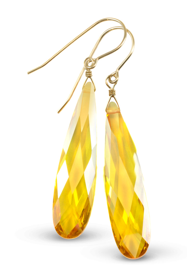 Cubic Zirconia Earrings Sterling Silver or 14k Gold Yellow Faceted 2 Inches