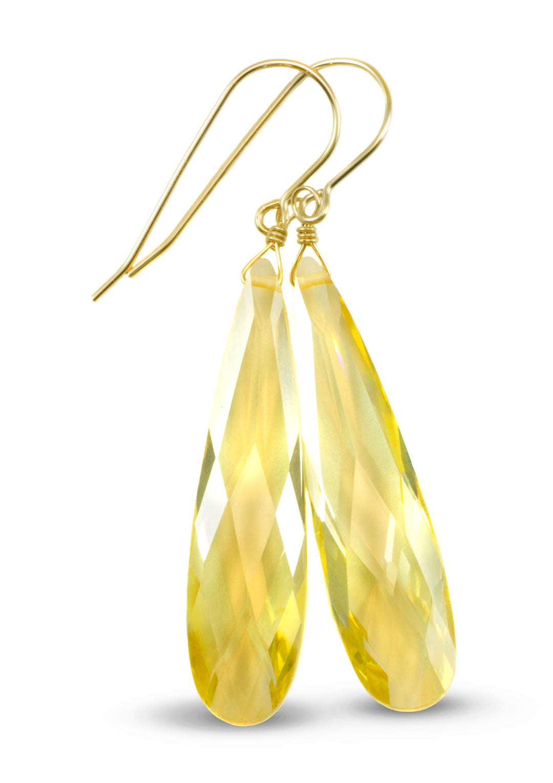 Cubic Zirconia Earrings Sterling Silver or 14k Gold Yellow Faceted 2 Inches