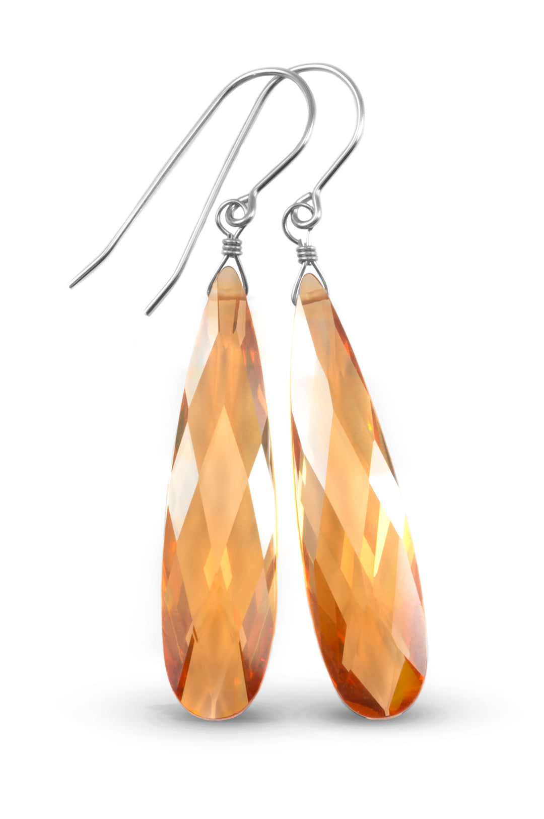Cubic Zirconia Earrings Sterling Silver or 14k Gold Champagne Faceted 2 Inches