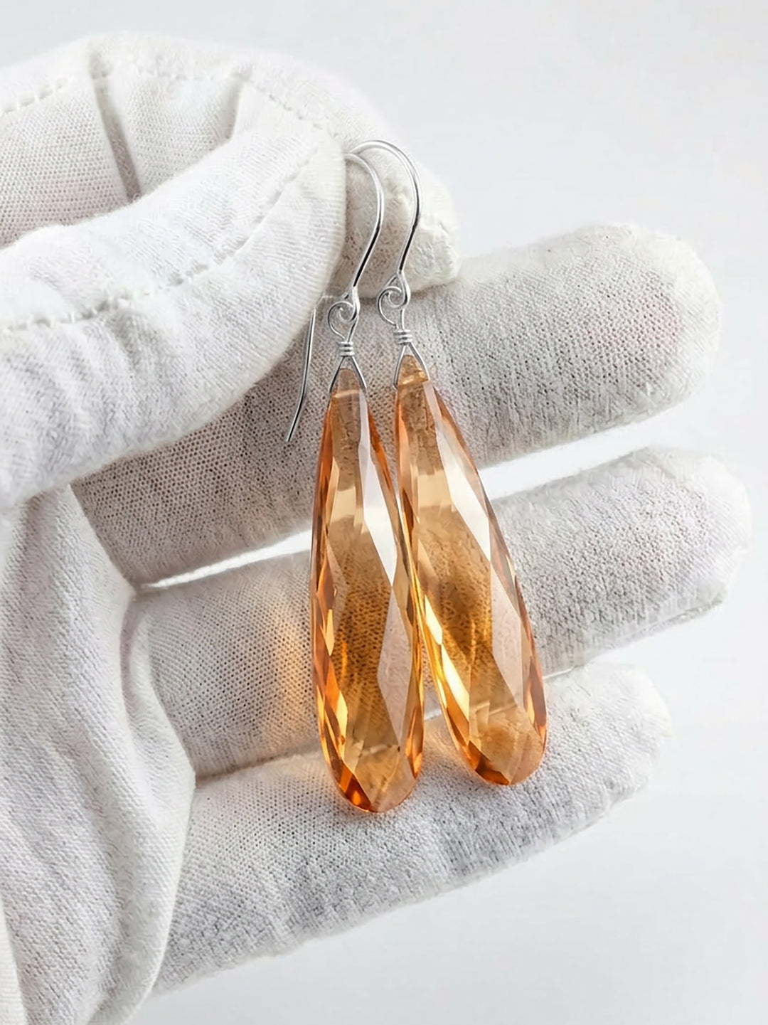 Cubic Zirconia Earrings Sterling Silver or 14k Gold Champagne Faceted 2 Inches