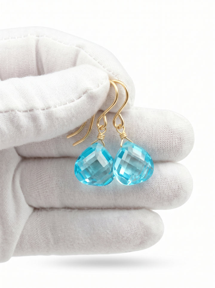 Cubic Zirconia Earrings Sterling Silver or 14k Gold Blue Faceted 1 Inches