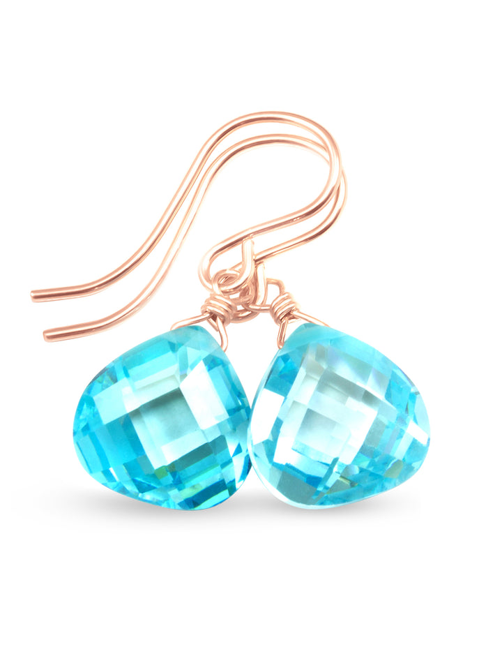 Cubic Zirconia Earrings Sterling Silver or 14k Gold Blue Faceted 1 Inches
