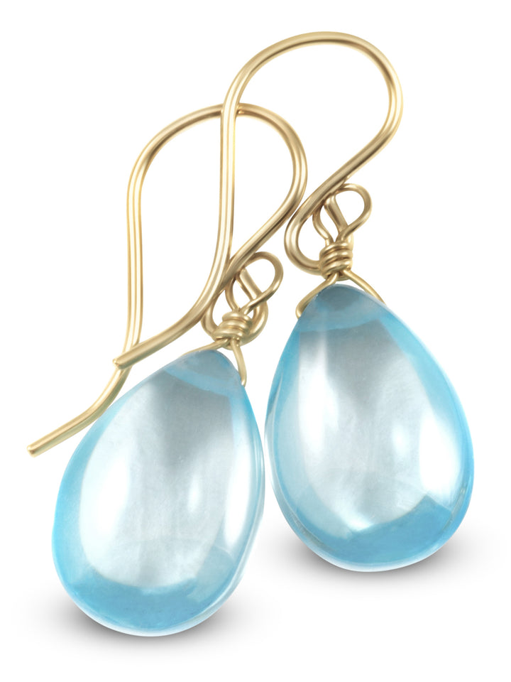 Cubic Zirconia Earrings Sterling Silver or 14k Gold Blue Faceted 1.1 Inches