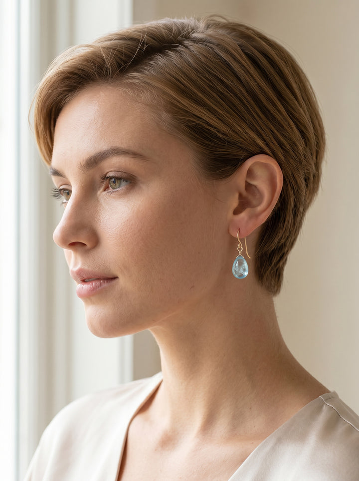 Cubic Zirconia Earrings Sterling Silver or 14k Gold Blue Faceted 1.1 Inches