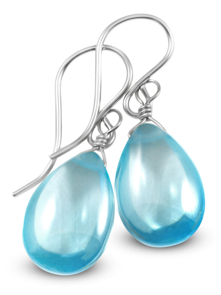Cubic Zirconia Earrings Sterling Silver or 14k Gold Blue Faceted 1.1 Inches