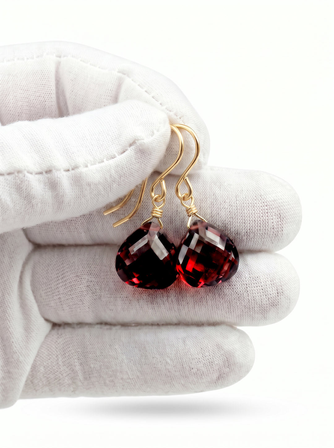 Garnet Red Cubic Zirconia Earrings Teardrop AAA CZ Heart Sterling Silver or 14k Solid Gold or Filled Simple Dainty lightweight Drops