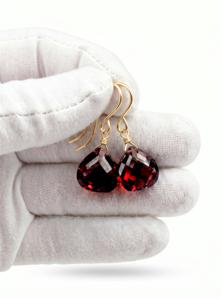 Garnet Red Cubic Zirconia Earrings Teardrop AAA CZ Heart Sterling Silver or 14k Solid Gold or Filled Simple Dainty lightweight Drops
