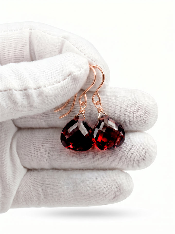 Garnet Red Cubic Zirconia Earrings Teardrop AAA CZ Heart Sterling Silver or 14k Solid Gold or Filled Simple Dainty lightweight Drops