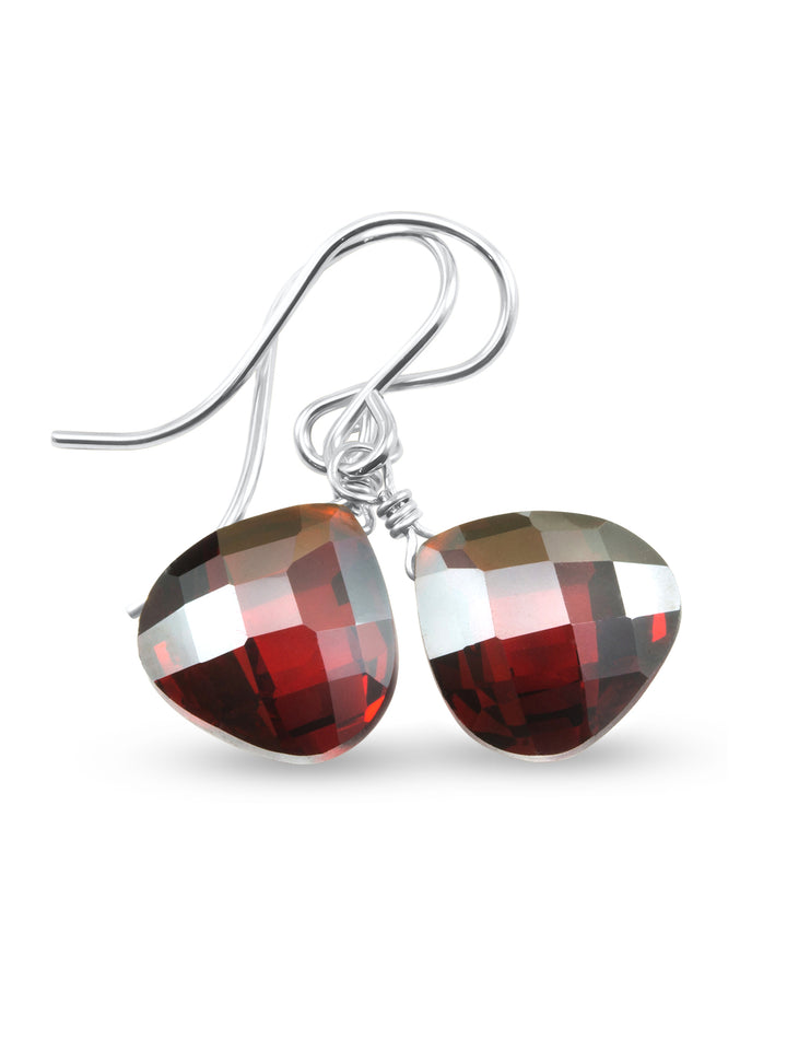 Garnet Red Cubic Zirconia Earrings Teardrop AAA CZ Heart Sterling Silver or 14k Solid Gold or Filled Simple Dainty lightweight Drops