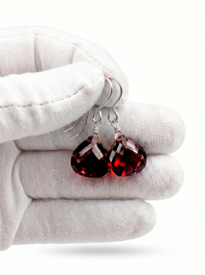 Garnet Red Cubic Zirconia Earrings Teardrop AAA CZ Heart Sterling Silver or 14k Solid Gold or Filled Simple Dainty lightweight Drops