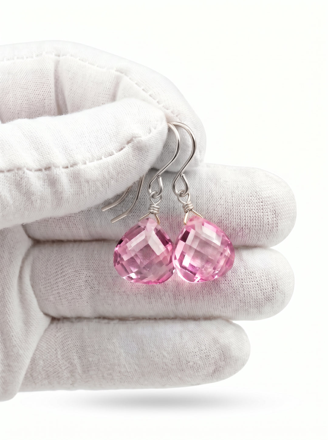 Sapphire Pink Earrings Cubic Zirconia Heart Teardrop  AAA CZ  14k Solid Gold or Filled or Sterling Silver Simple Dainty Bright Pink Drops