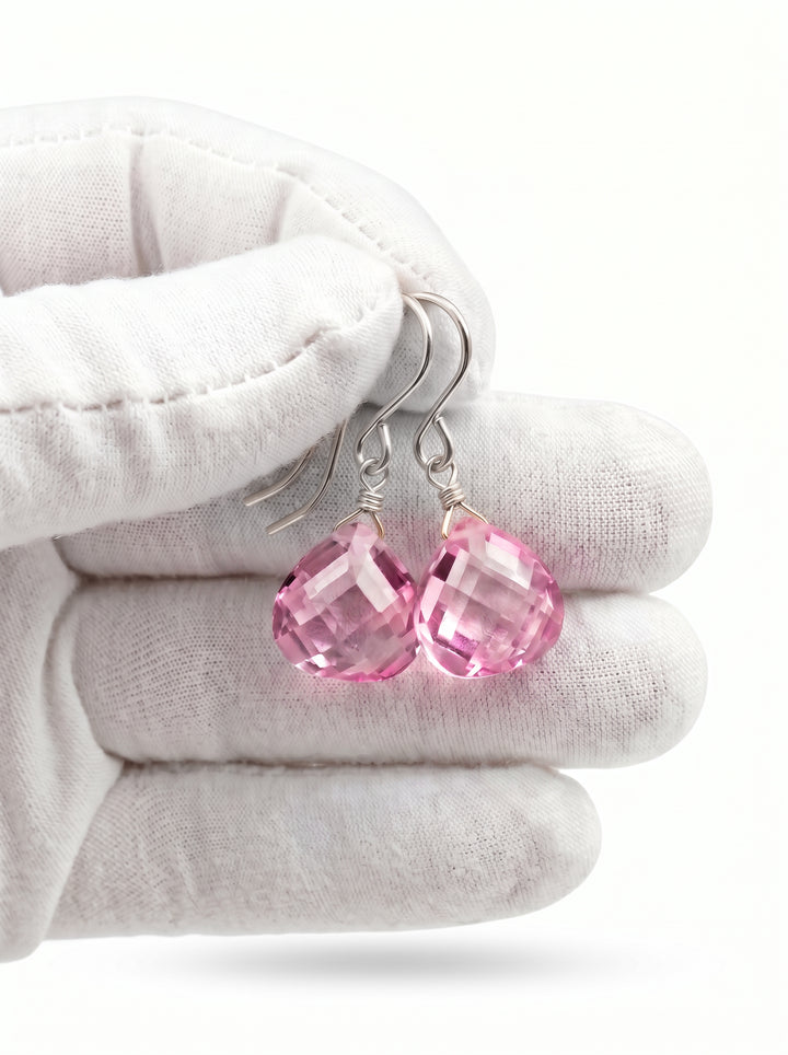 Sapphire Pink Earrings Cubic Zirconia Heart Teardrop  AAA CZ  14k Solid Gold or Filled or Sterling Silver Simple Dainty Bright Pink Drops