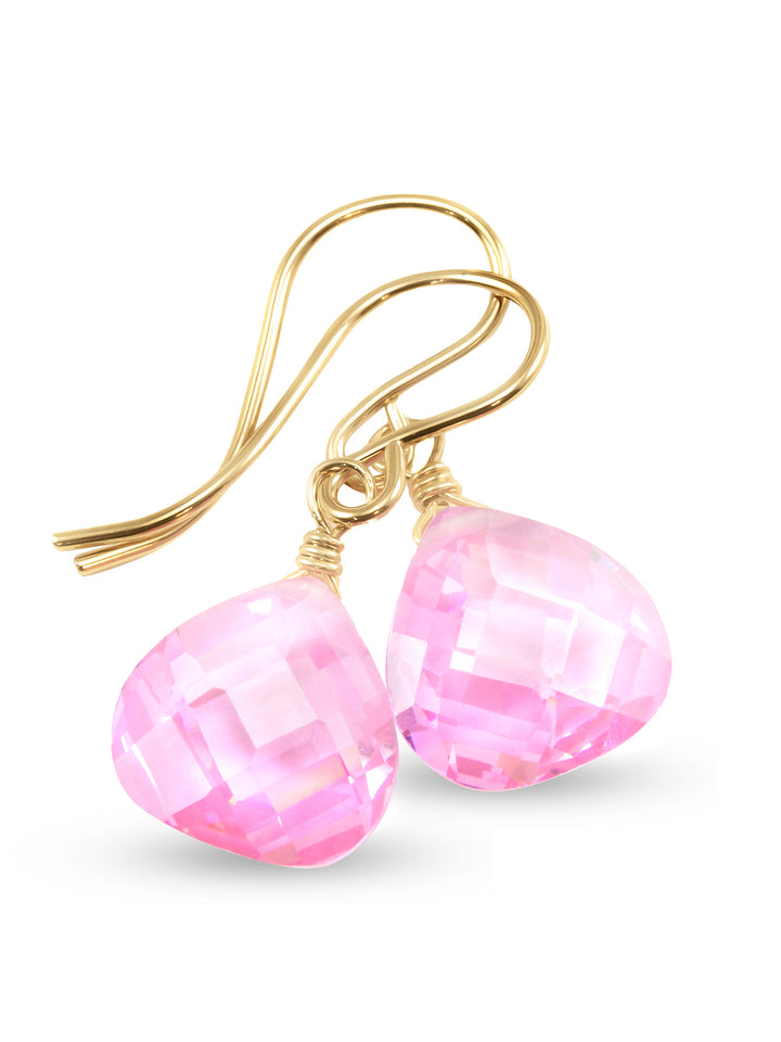 Sapphire Pink Earrings Cubic Zirconia Heart Teardrop  AAA CZ  14k Solid Gold or Filled or Sterling Silver Simple Dainty Bright Pink Drops