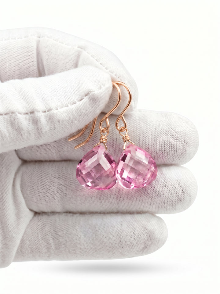 Sapphire Pink Earrings Cubic Zirconia Heart Teardrop  AAA CZ  14k Solid Gold or Filled or Sterling Silver Simple Dainty Bright Pink Drops