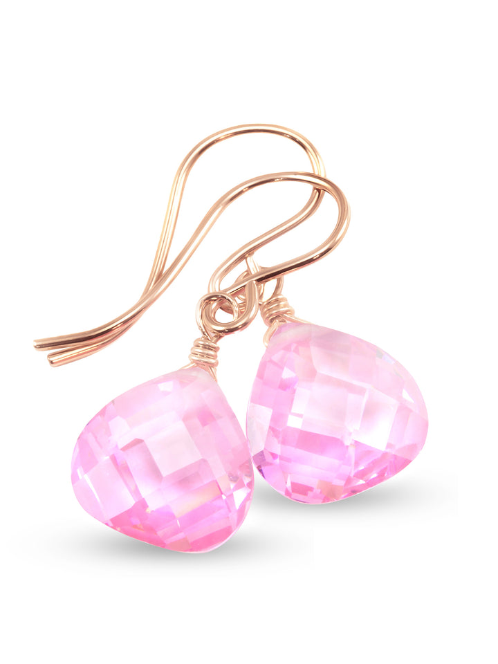 Sapphire Pink Earrings Cubic Zirconia Heart Teardrop  AAA CZ  14k Solid Gold or Filled or Sterling Silver Simple Dainty Bright Pink Drops