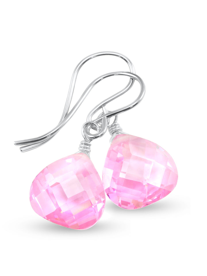 Sapphire Pink Earrings Cubic Zirconia Heart Teardrop  AAA CZ  14k Solid Gold or Filled or Sterling Silver Simple Dainty Bright Pink Drops