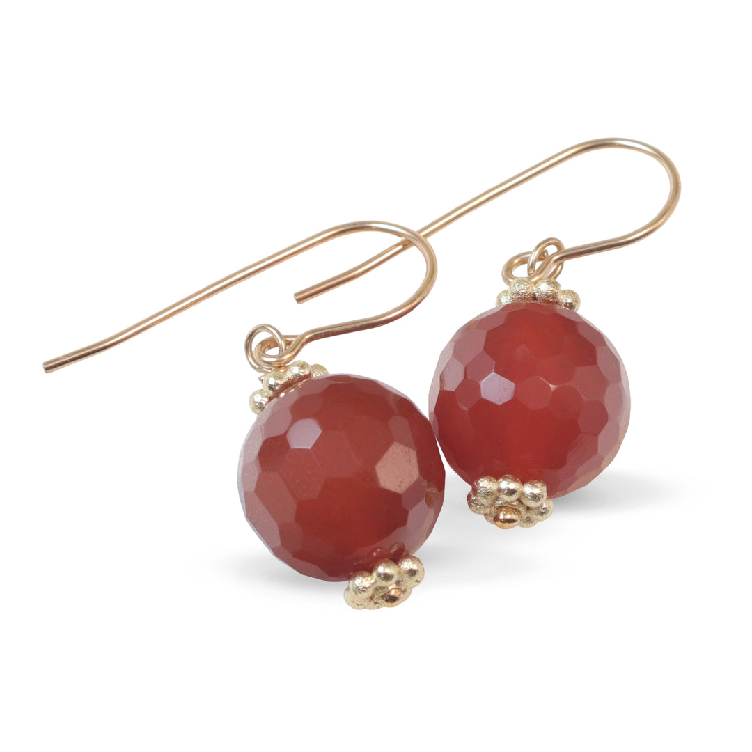 Carnelian Earrings Round Faceted Orange Chalcedony 14k Solid Gold or Filled or Sterling Silver Natural Rich Earthy Simple Drops